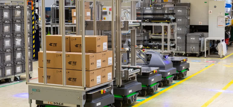 Roboty mobilne MiR w fabryce TE Connectivity 