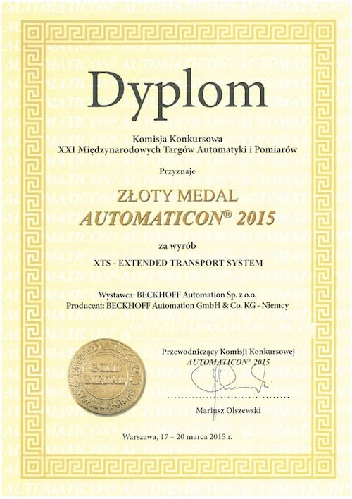 XTS – Złoty Medal Automaticon® 2015 