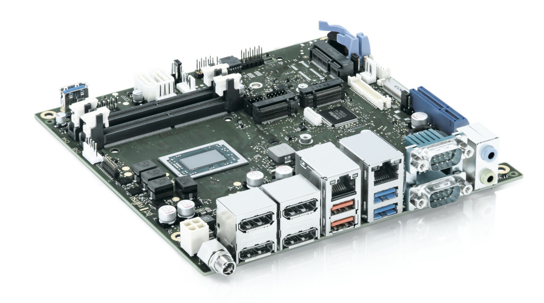 Przemysłowa płyta główna mITX z mikroprocesorami AMD Ryzen Embedded V1000/R1000