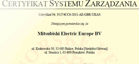 Mitsubishi Electric wdrożyło ISO 14001:2004 
