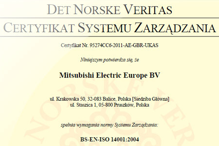 Mitsubishi Electric wdrożyło ISO 14001:2004