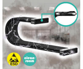 Prowadnik kablowy e-skin flat w wersji ESD do zastosowań w pomieszczeniach czystych