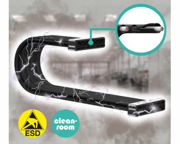 Prowadnik kablowy e-skin flat w wersji ESD do zastosowań w pomieszczeniach czystych
