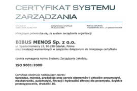 Certyfikat ISO dla Bibus Menos 