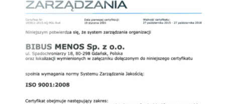 Certyfikat ISO dla Bibus Menos 