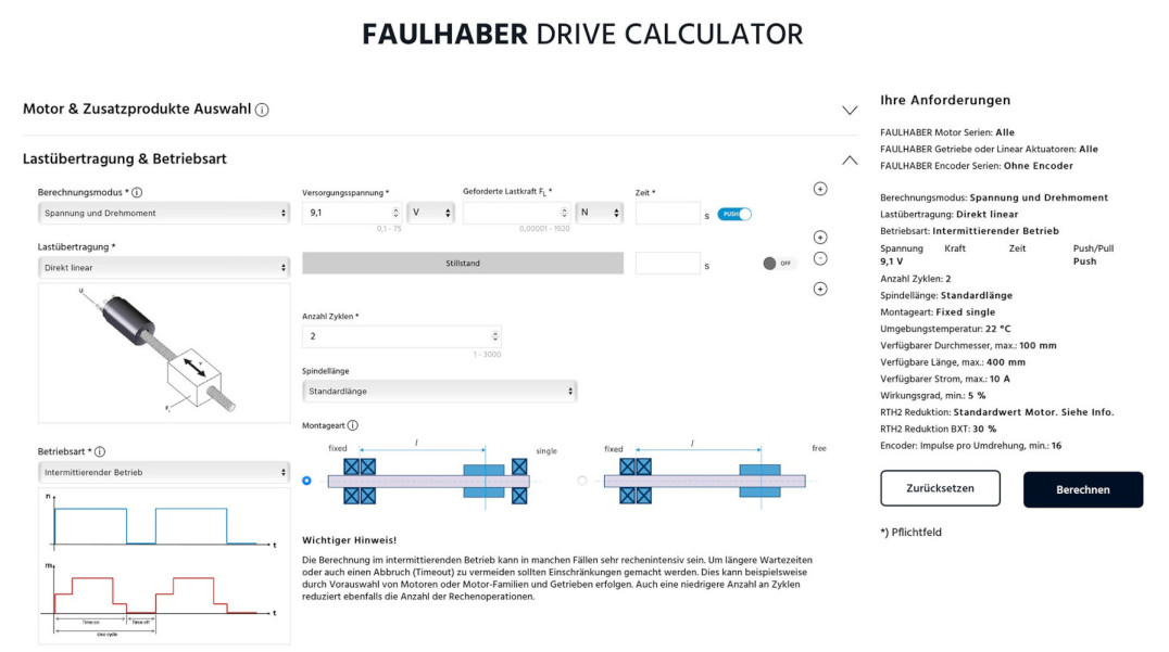 FAULHABER Drive Calculator - nowe narzędzie online do wyszukiwania układów napędowych