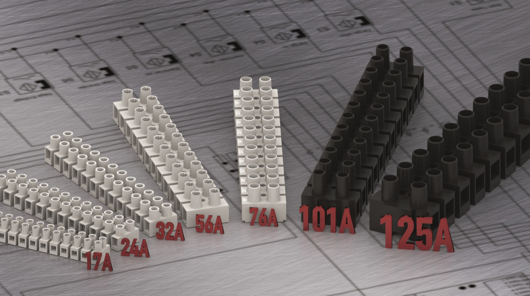 Listwy zaciskowe o napięciu znamionowym do 500 V i dopuszczalnym prądzie przewodzenia 125 A