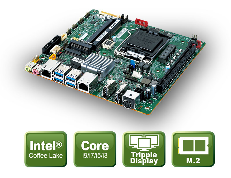 Przemysłowa płyta główna Thin-Mini ITX z obsługą 6/8-rdzeniowych mikroprocesorów Coffee Lake R