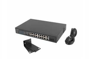 Switch Lanberg 16x POE+ 150W do montażu w szafie rack 19"