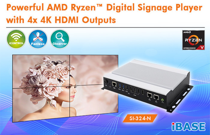 Signage Player do współpracy z 4 wyświetlaczami o rozdzielczości 4k