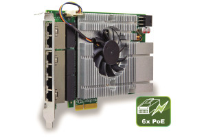 Karta PCIe z 6 portami Gigabit Ethernet PoE o sumarycznej mocy wyjściowej 180 W