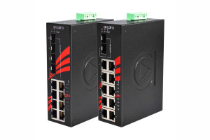 12-portowe switche Gigabit Ethernet z portami światłowodowymi i miedzianymi z obsługą PoE+