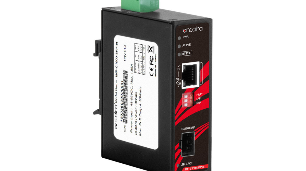 Mediakonwertery Ethernet-to-fiber z portem PoE o maksymalnej mocy wyjściowej 90 W
