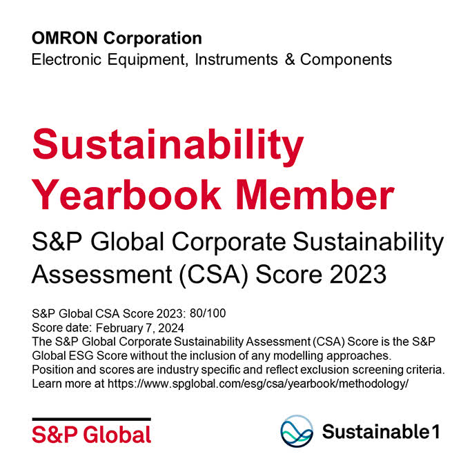 Firma OMRON wyróżniona w S&P Global Sustainability Yearbook 2024 czwarty rok z rzędu 