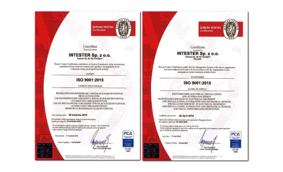Intester z certyfikatem ISO 9001:2015 